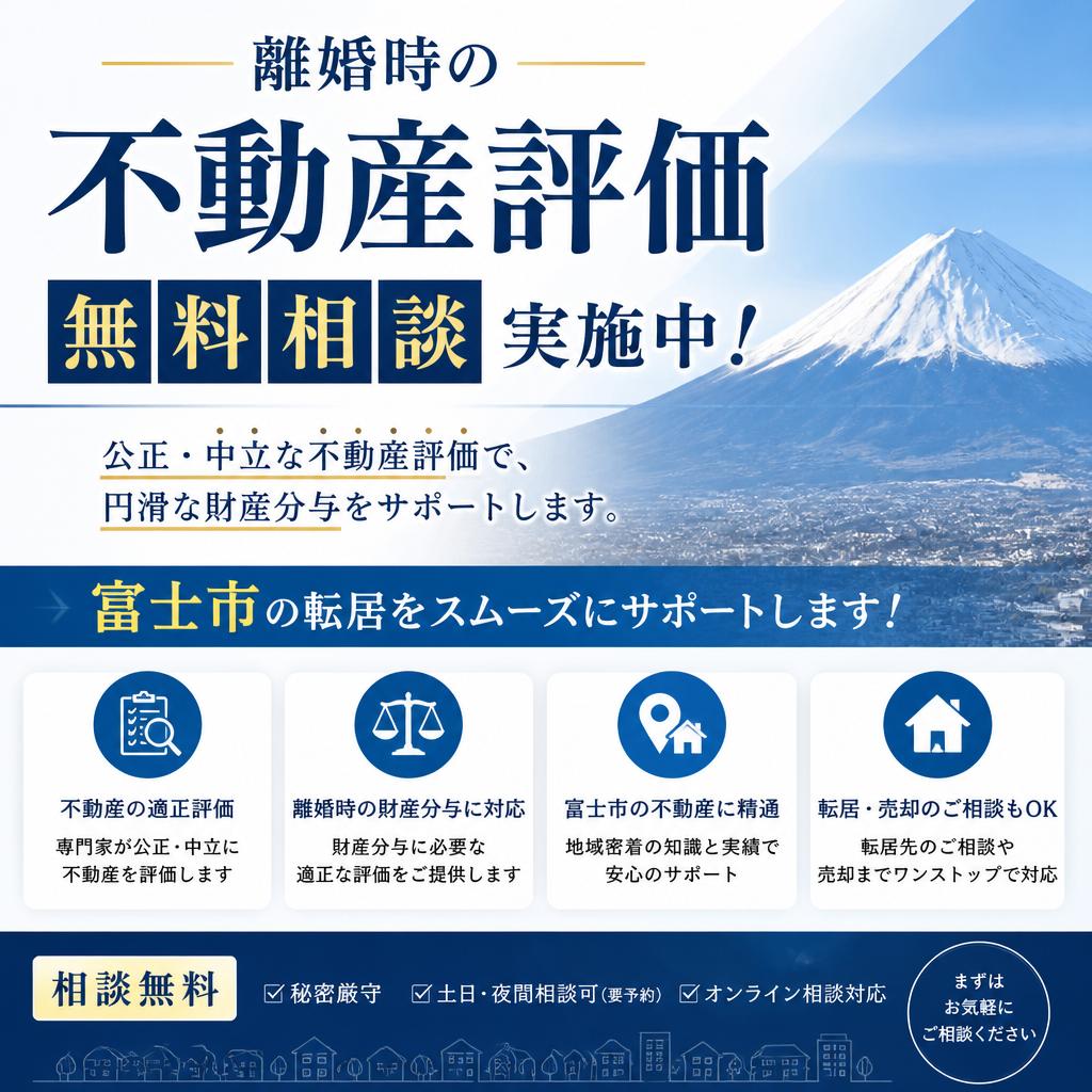 離婚時の不動産評価、無料相談実施中！富士市の転居をスムーズにサポートします！