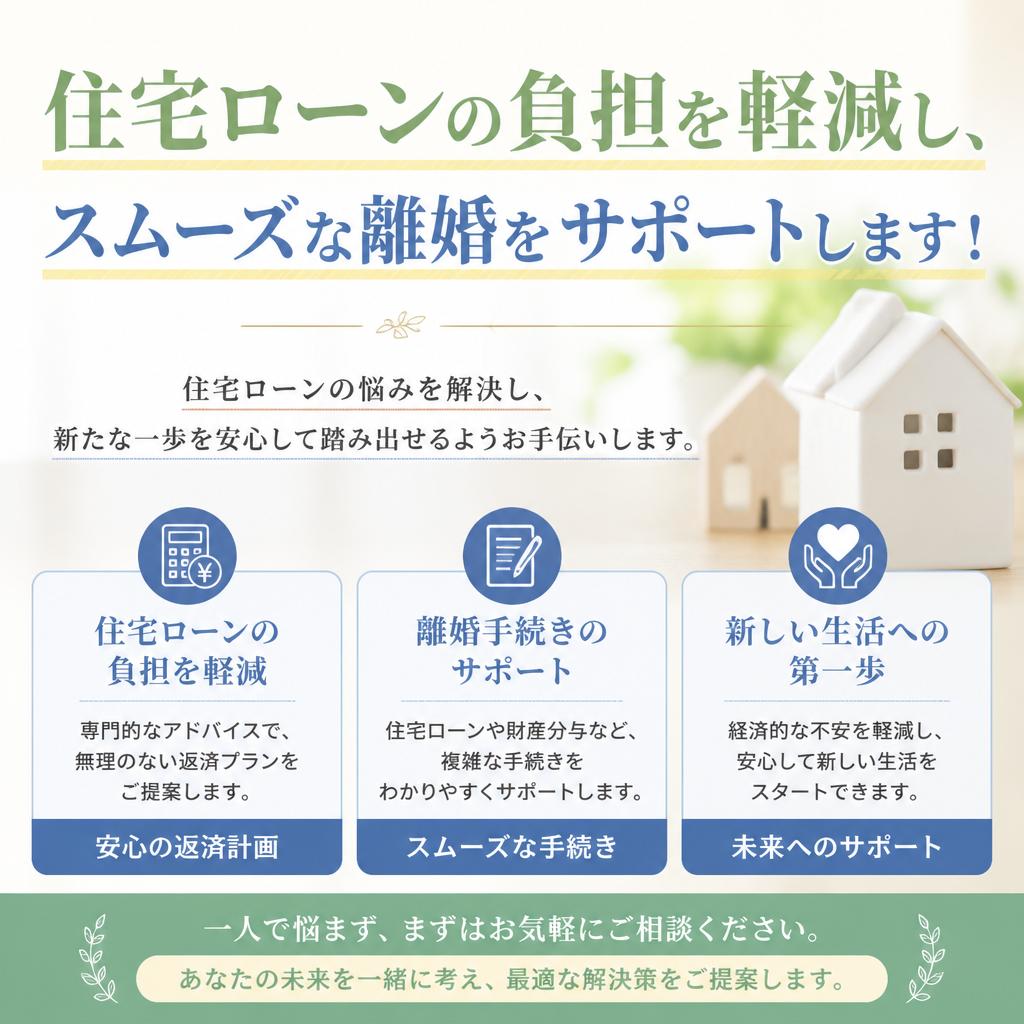 住宅ローンの負担を軽減し、スムーズな離婚をサポートします！