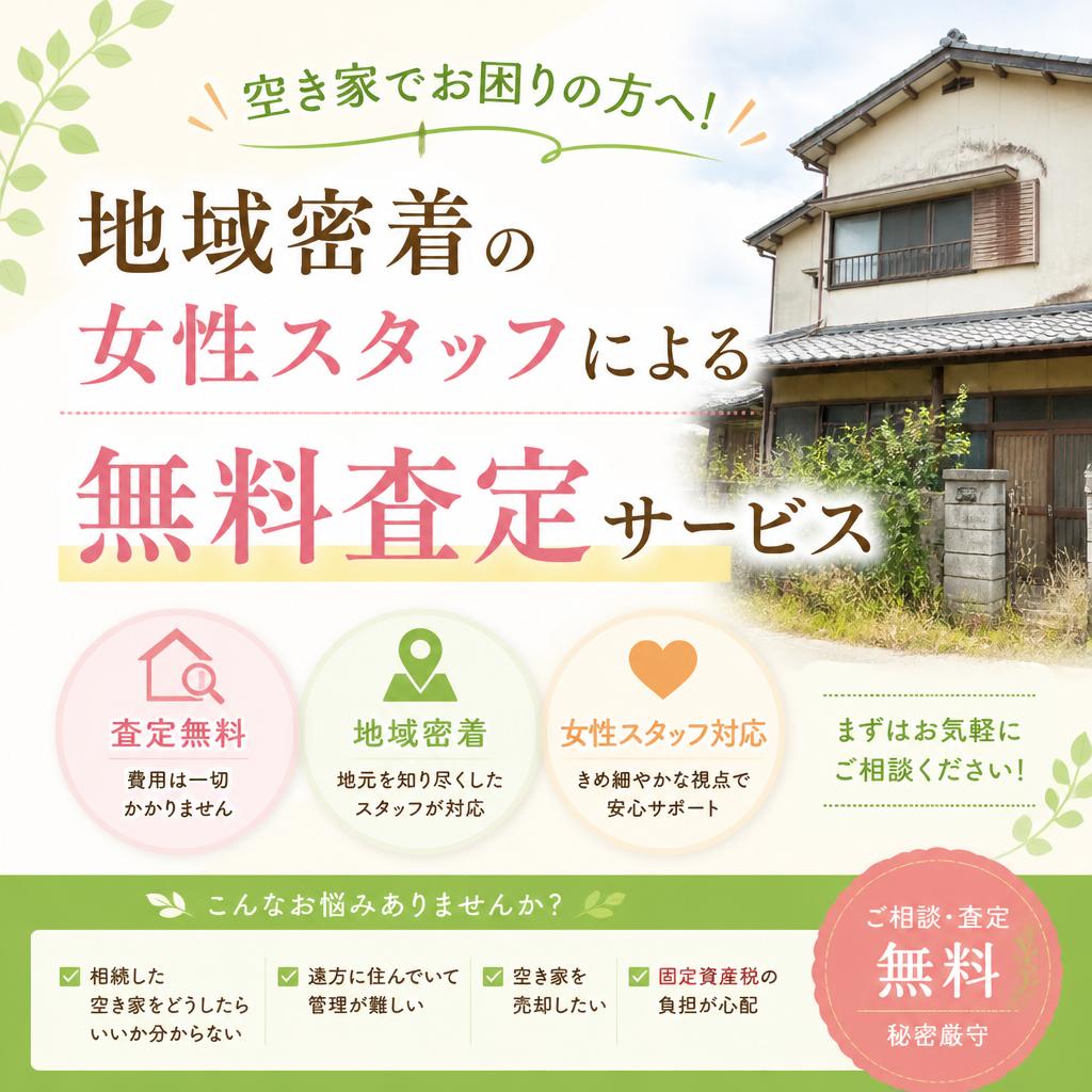 空き家でお困りの方へ！地域密着の女性スタッフによる無料査定サービス