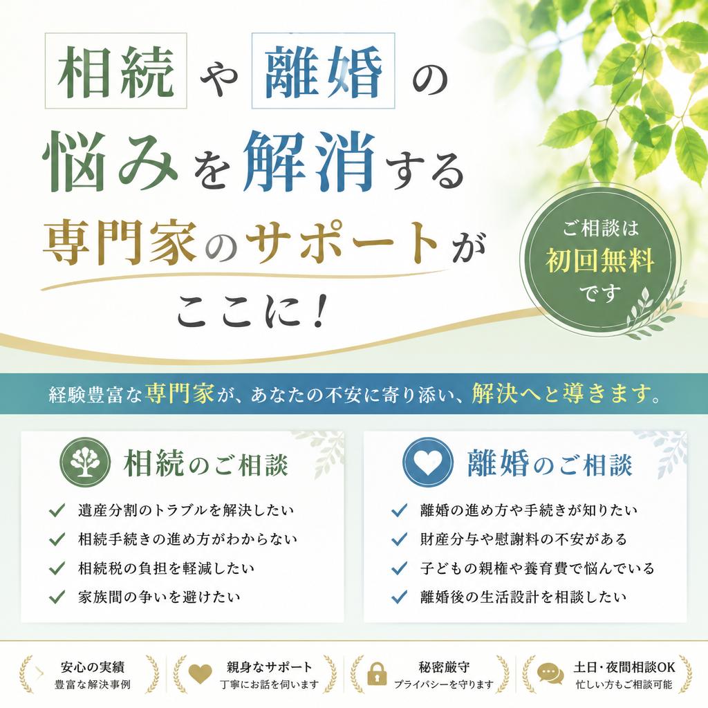 相続や離婚の悩みを解消する専門家のサポートがここに！