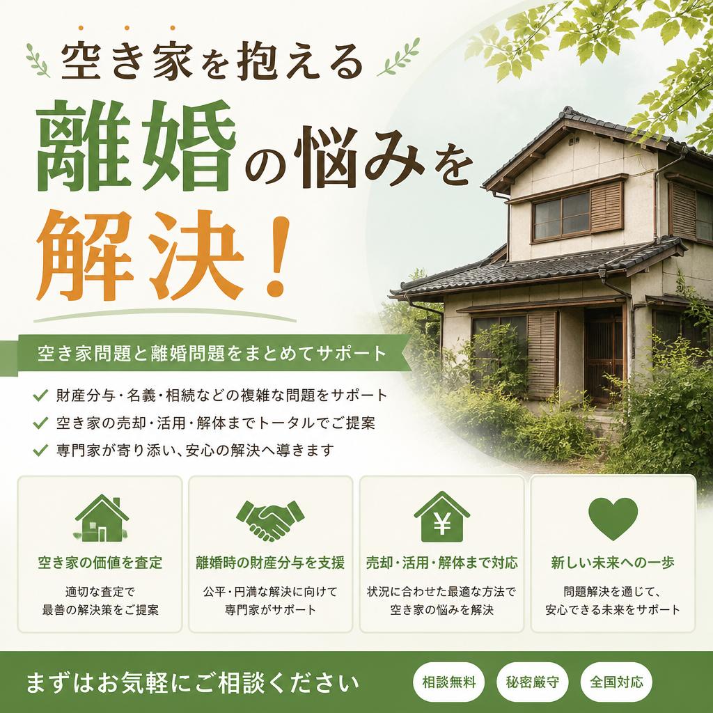 空き家を抱える離婚の悩みを解決！