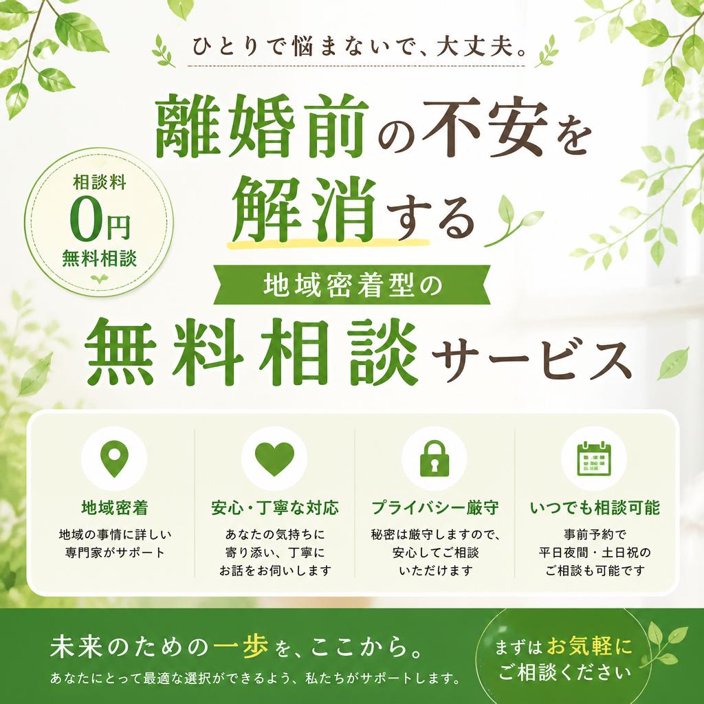 離婚前の不安を解消する地域密着型の無料相談サービス