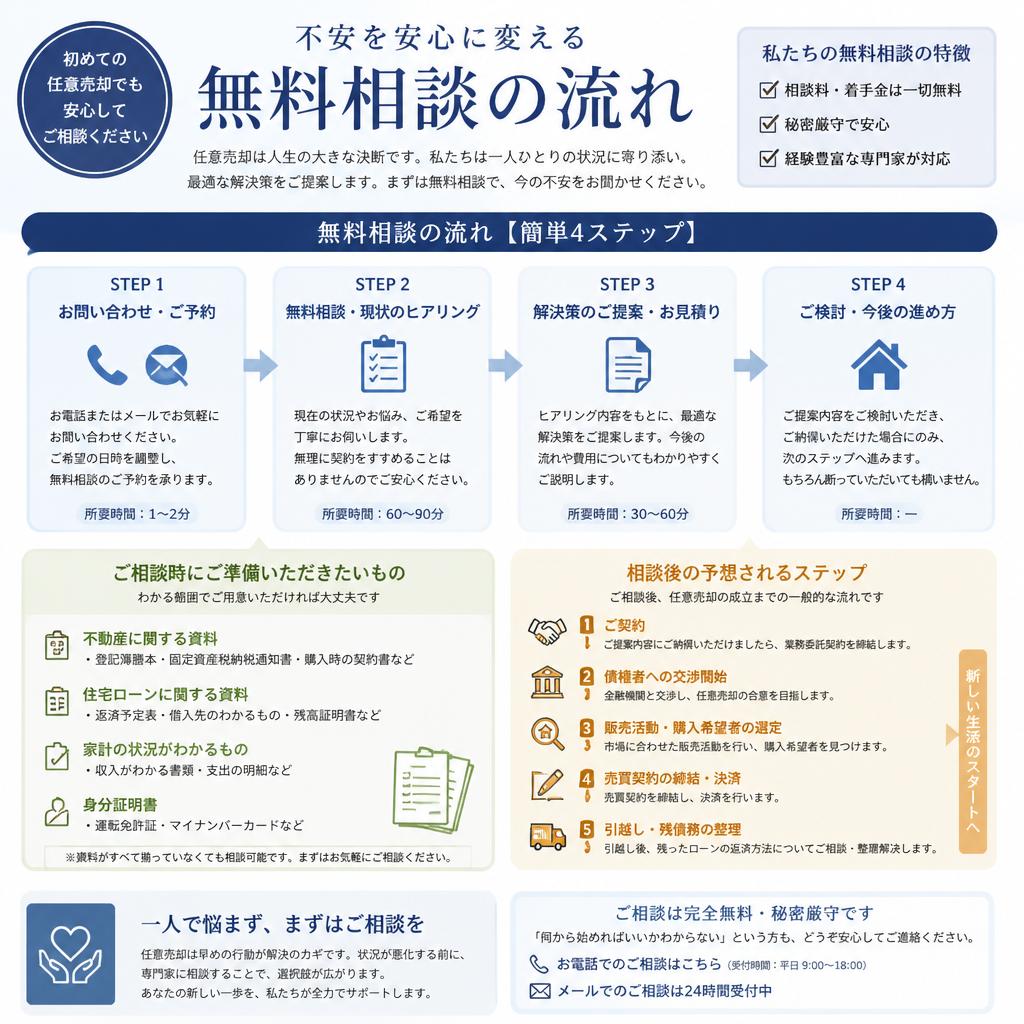 私たちの無料相談:サポートの流れ