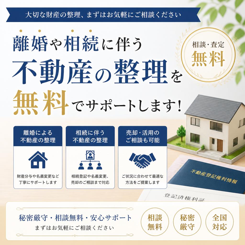 離婚や相続に伴う不動産の整理を無料でサポートします！